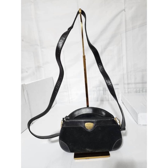 Authentic GUCCI Vintage Micro GG Jacquard Suede/Leather Crossbody Bag Black - Picture 1 of 10